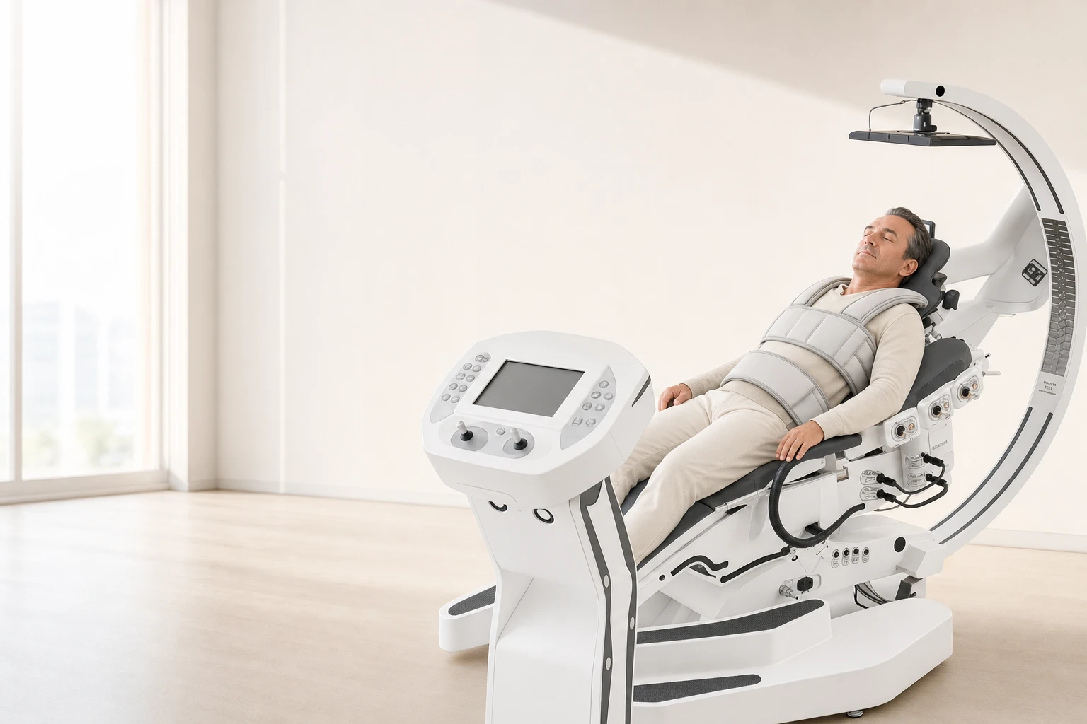 Пациент на аппарате RoboSpine в кабинете клиники