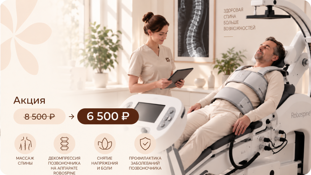 Массаж спины + 1 сеанс на аппарате Robospine